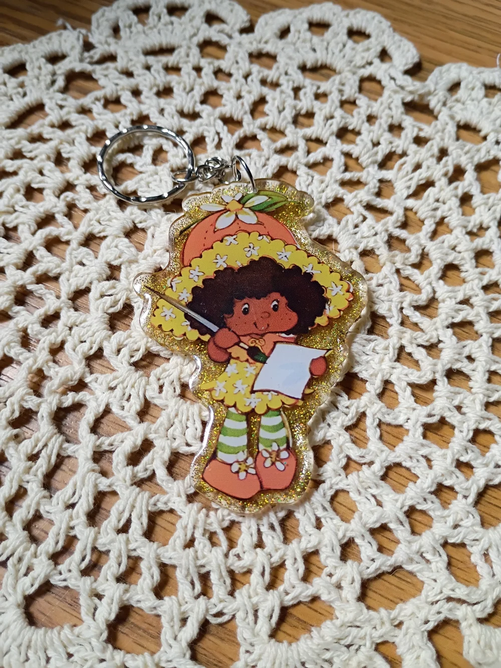 Yellow Glitter Strawberry Character Keychain - Cute Girl Accessory